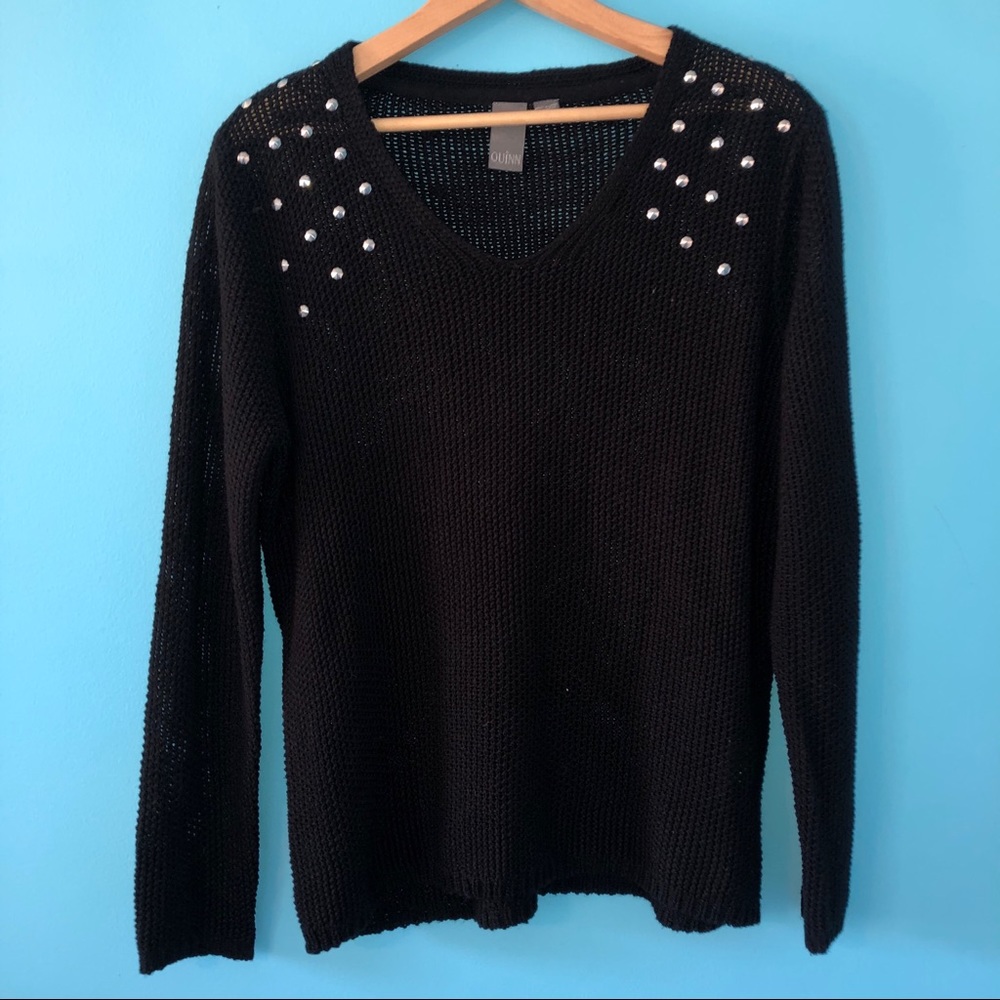 Quinn Studded Black Knit Sweater Fall Winter